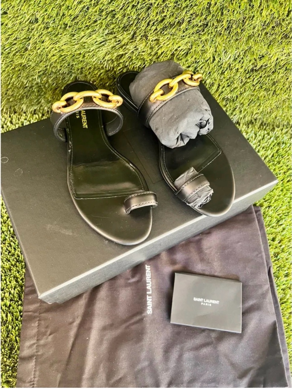 NEW YVES SAINT LAURENT MALLION BLACK LEATHER SANDALS size 36